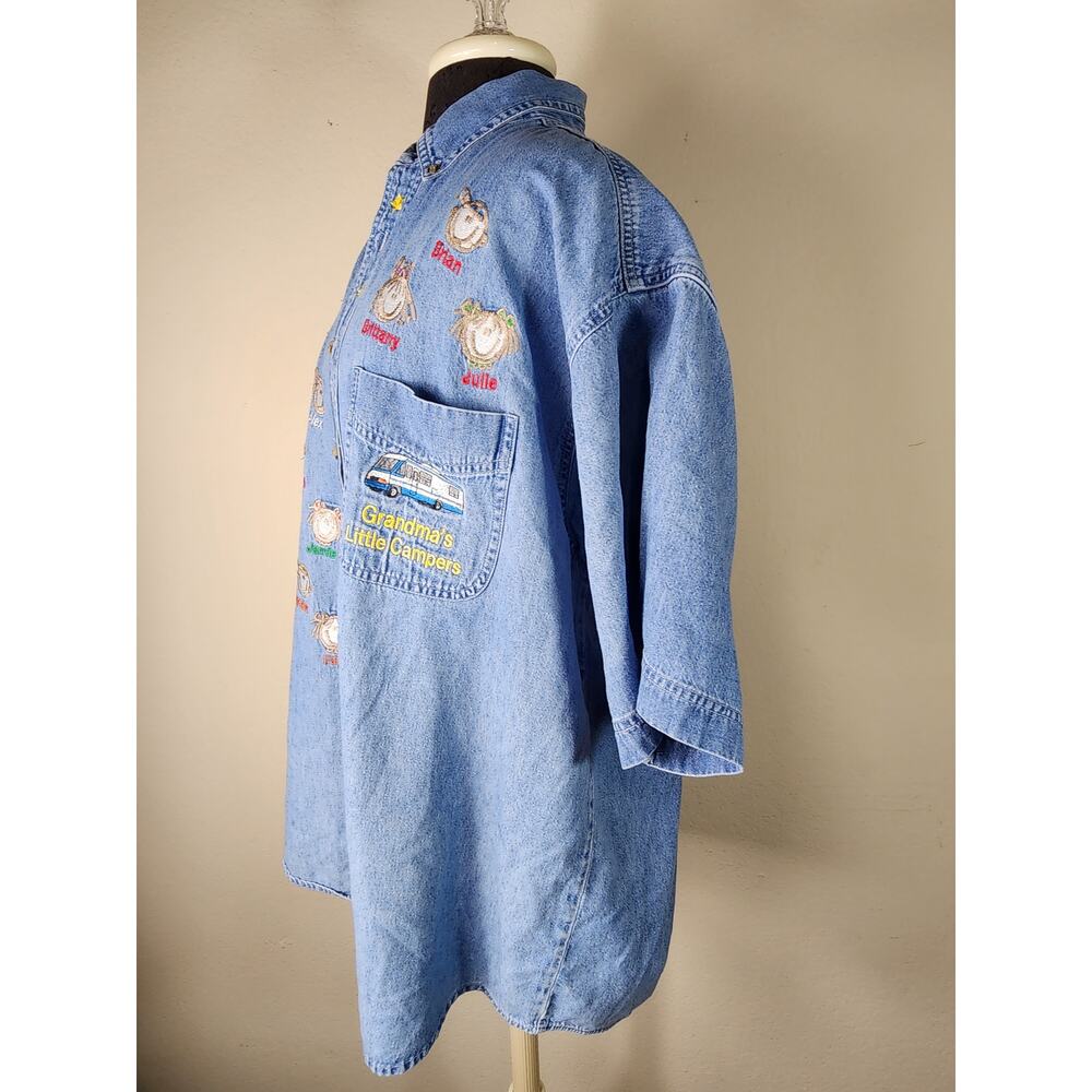 Blue Generation Women Denim Short Sleeve Shirt XL Jeans Grandma's Little Campers - Picture 8 of 13